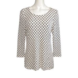 Tianello Honeycomb Knit Jacquard Tunic Top Ivory Black Stretchy USA size Large